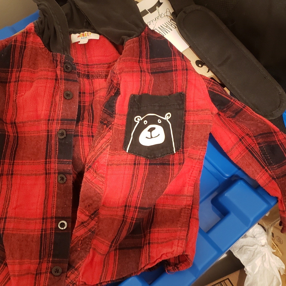 3 For 23$ Monkey Bars Red Plaid Shirt with Bear Patch